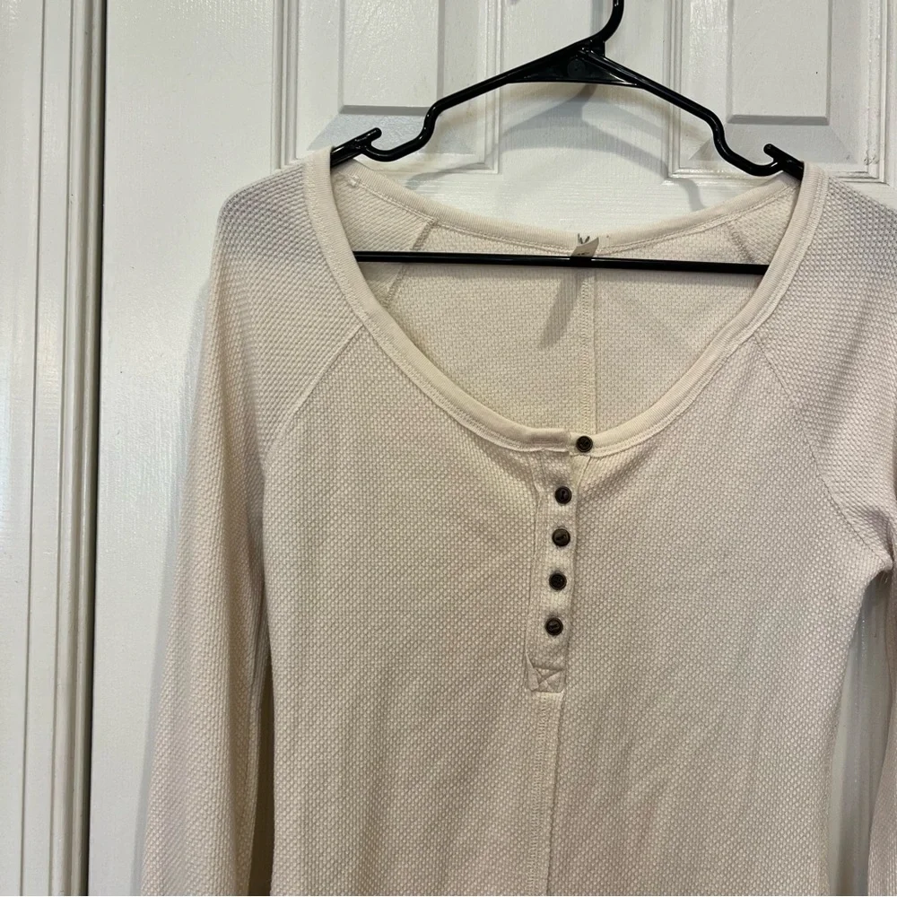 Free People Alpine Cuff Thermal Henley Cream Black White Red